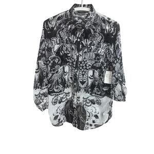 Madison Paige Women's Black & White MED-NEW Button Up Blouse Paisley Semi-Sheer